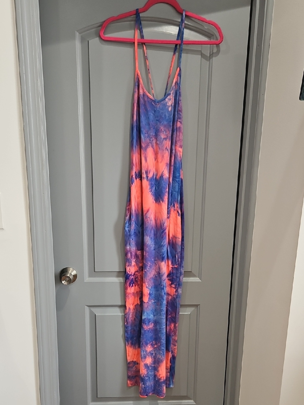 Tie-Dye Maxi Dress in Neon Coral & Indigo